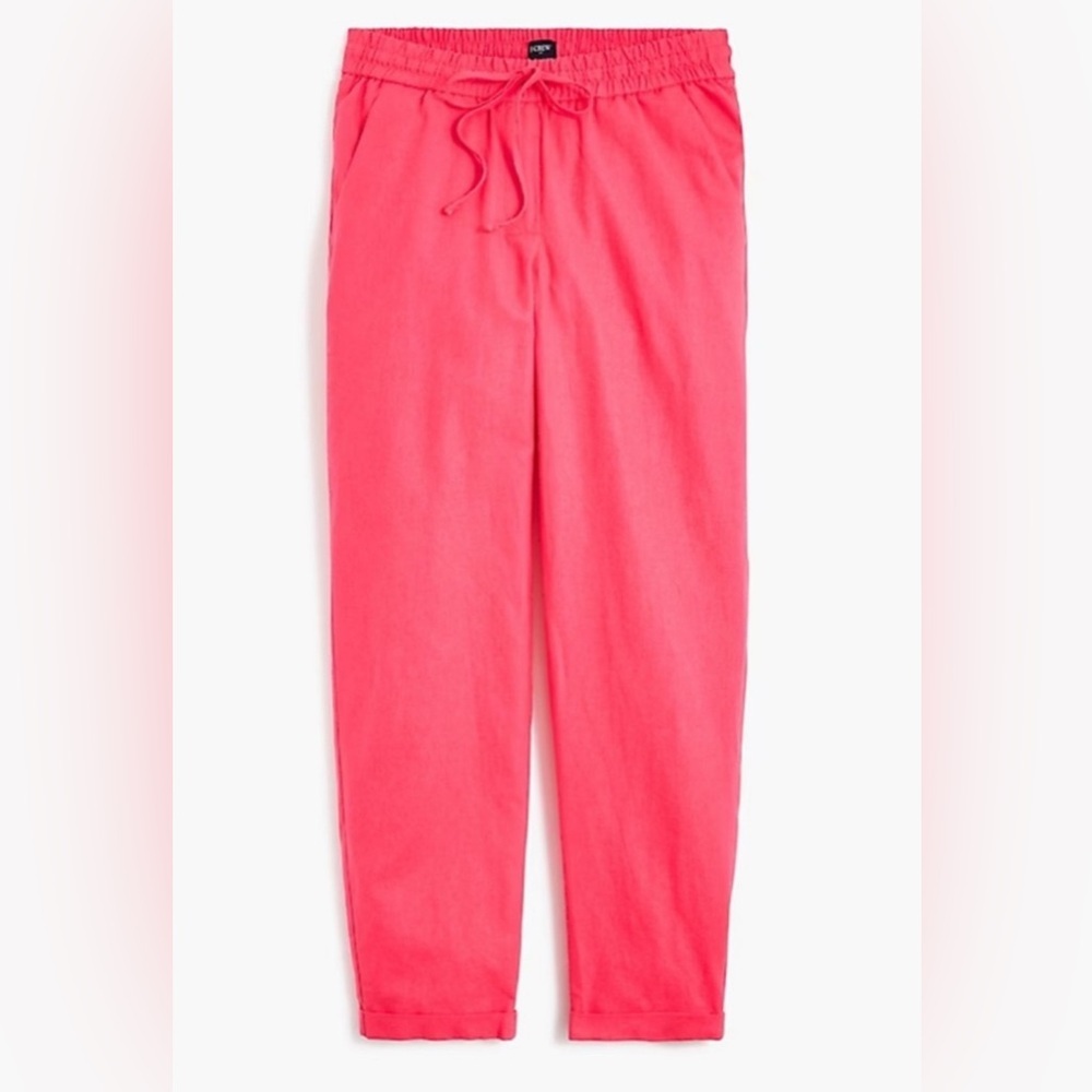 J Crew Factory hot pink linen blend drawstring pants, size 6